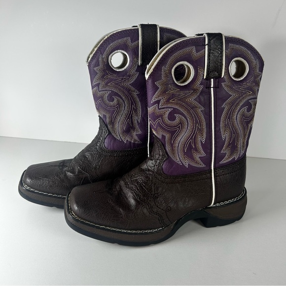 Durango Western Boots Pink Tan Square Toe Kid's Size US 2M BT287 Purple/Brown - Picture 3 of 7